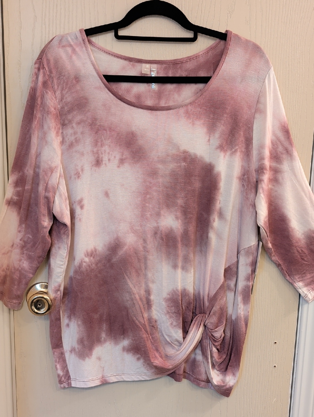 Silverwear Women's Dusty Rose Tie-Dye Knot Front Tunic Top Rayon/Spandex 2X NWT